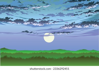 sunset landscape vector art    25