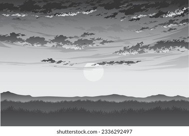 sunset landscape vector art    26