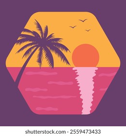 sunset landscape vector art background silhouette t-shirt design