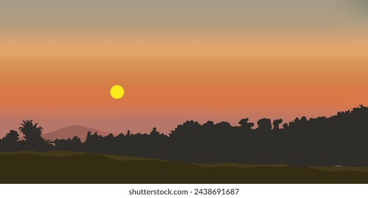 Sunset landscape vector for background design element.