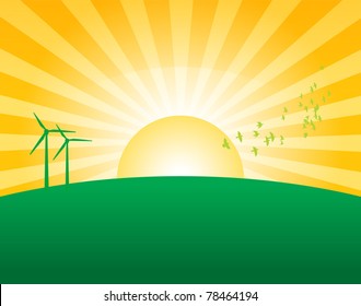 Sunset landscape, vector illustration