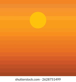 Sunset with a Large Yellow Sun Over a Gradient Orange and Red Sky
