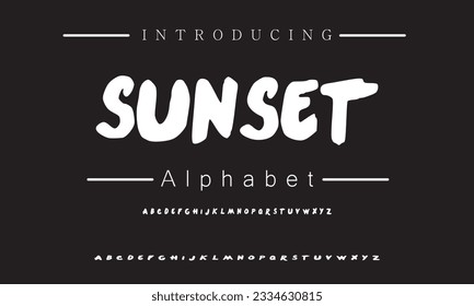 Tipo de letra de las letras del atardecer aislado en el fondo negro. Alfabeto textual en arte callejero y estilo graffiti. Grunge y sucio efecto.  Letras de pincel vectorial.