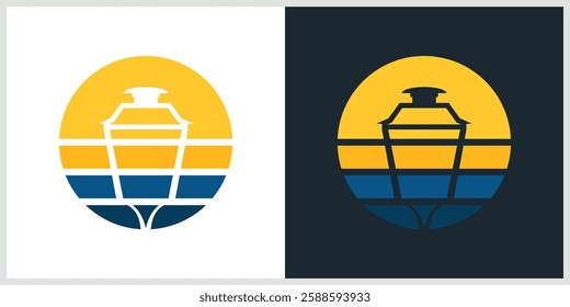 Sunset  and Light Bulb Symbol. Creative Thinking Concept and Thinking Logo. Abstract Icon Illustration of Sunset on the Beach.