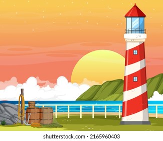 Sunset lighthouse outdoor background  illustration