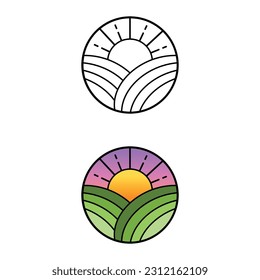 Sunset line art logo design on white background