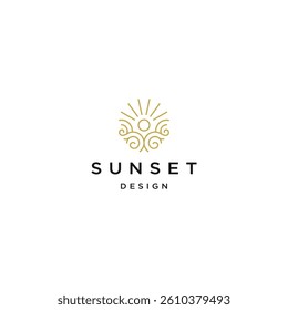 Sunset line art logo icon design template flat vector