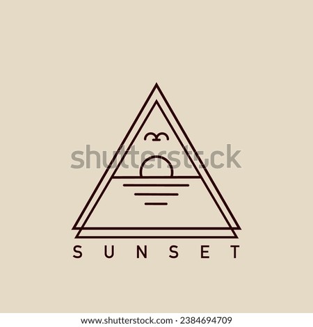 Sunset line art logo simple emblem vector illustration. Modern minimalist aesthetic line art elements vector triangle frame