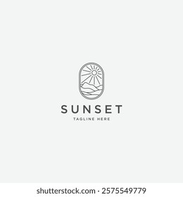 Sunset with line art style logo icon design template flat vector