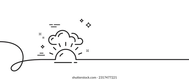 Sunset line icon. Continuous one line with curl. Evening sun sign. Sunny weather symbol. Sunset single outline ribbon. Loop curve pattern. Vector