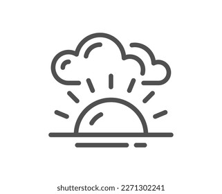 Sunset line icon. Evening sun sign. Sunny weather symbol. Quality design element. Linear style sunset icon. Editable stroke. Vector