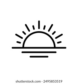 Icono de línea de puesta de sol aislado sobre fondo blanco.