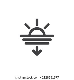 Sunset line icon. linear style sign for mobile concept and web design. Sun and arrow down outline vector icon. Symbol, logo illustration. Vector graphics