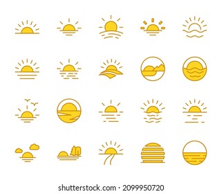 Sunset line icon set. Collection of vector symbol in trendy flat style on white background. Nature sings for design.