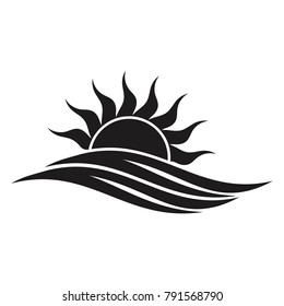 Sunset line icon. Sun logo template. Sea logo template.