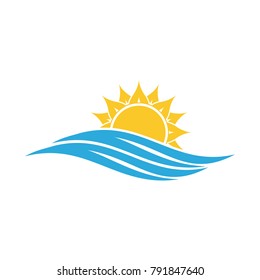 Sunset line icon. Sunrise. Abstract illustration. Sea and sun logo template. 