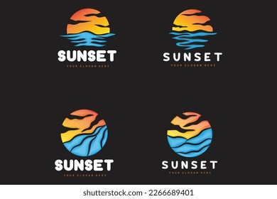 Sunset Logo, Beach Design, River And Sun Illustration, Vector Enjoying The Twilight