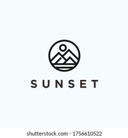 logotipo de puesta de sol / icono de playa