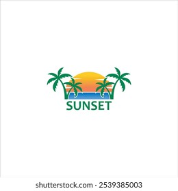 Sunset logo with beach and sun icon