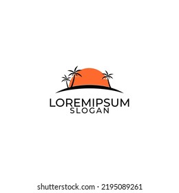 sunset logo, beachside logo, twilight illustration logo.