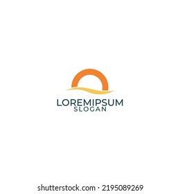 sunset logo, beachside logo, twilight illustration logo.