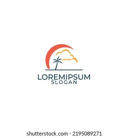 sunset logo, beachside logo, twilight illustration logo.