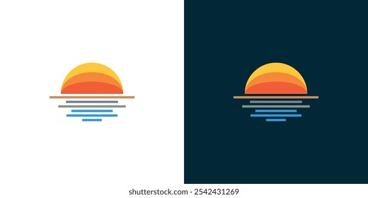 sunset logo with beautifull effect water and sun