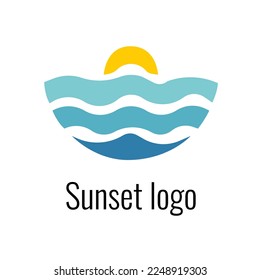 Sunset logo for business and venture. Sun and sea inside logo.