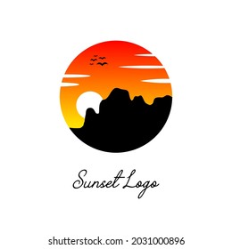 sunset logo. climbing hill logo with a beautiful natural atmosphere