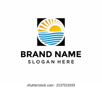 sunset logo design, beach logo vector
