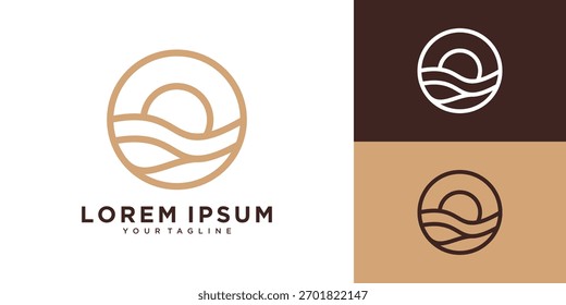 Sunset logo design with line wave and sun