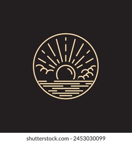 El diseño del logotipo del atardecer está hecho en un estilo ilustrativo con un color dorado fácilmente reconocible. El logotipo de la isla y el sol es muy adecuado para varios campos de las empresas de viajes de turismo.