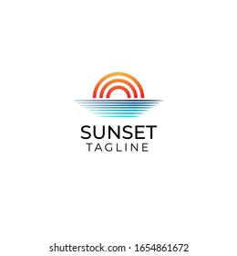 diseño del logo de la puesta del sol. puesta de sol en el mar ilustración , concepto de logotipo