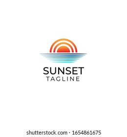 diseño del logo de la puesta del sol. puesta de sol en el mar ilustración , concepto de logotipo