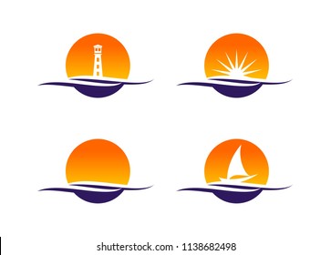 Sunset logo design set template vector