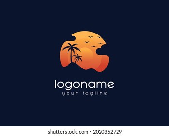 sunset logo design template , modern logo design element