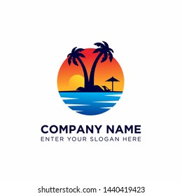 sunset logo design template vector illustration