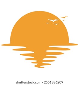 Sunset logo design template vector sunset over sea or ocean with sun and water silhouette