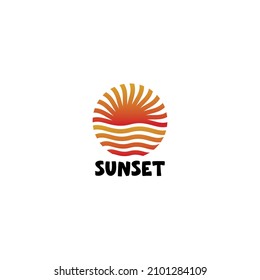Diseño del logotipo de Sunset con vector de ilustración de onda