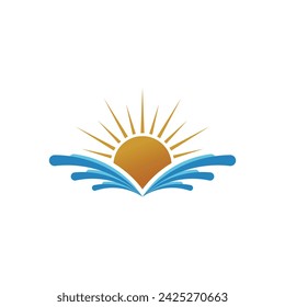 Sunset logo design with wave premium concept