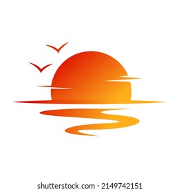 Sunset logo icon Sinking sun vector illustration isolated on white background