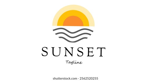 sunset logo illustration design, sunset logo vector. Abstract Sun Logo. Flat Vector Logo Design Template Elements for Nature and Holiday Logos.