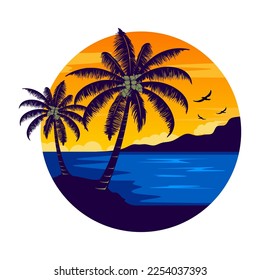 sunset logo inspiration design. beach, palm trees and sunset concept.
