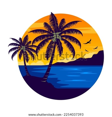 sunset logo inspiration design. beach, palm trees and sunset concept.
