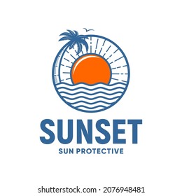 sunset logo inspiration, wave, palm, beach
