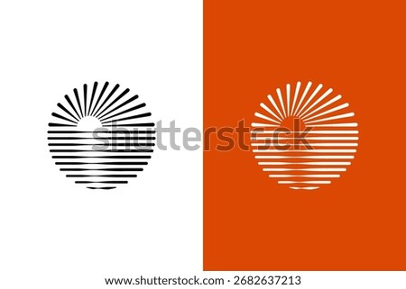 Sunset logo line art retro vintage hipster design idea. vector illustration
