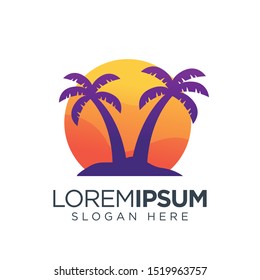 sunset logo modern. summer beach logo simple.