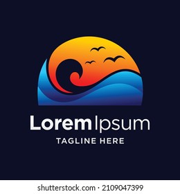 sunset logo with ocean concept