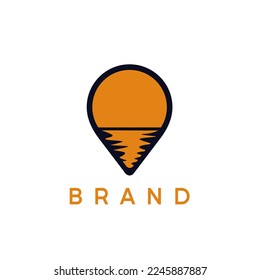 sunset logo on the sea on the location pin background. perfect for company logos.