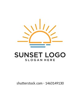 sunset logo outline vector design